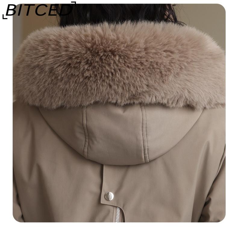 BITCED Winter Parka - Women's Relaxed-Fit Mid-Length Cotton Coat with Large Fur Collar