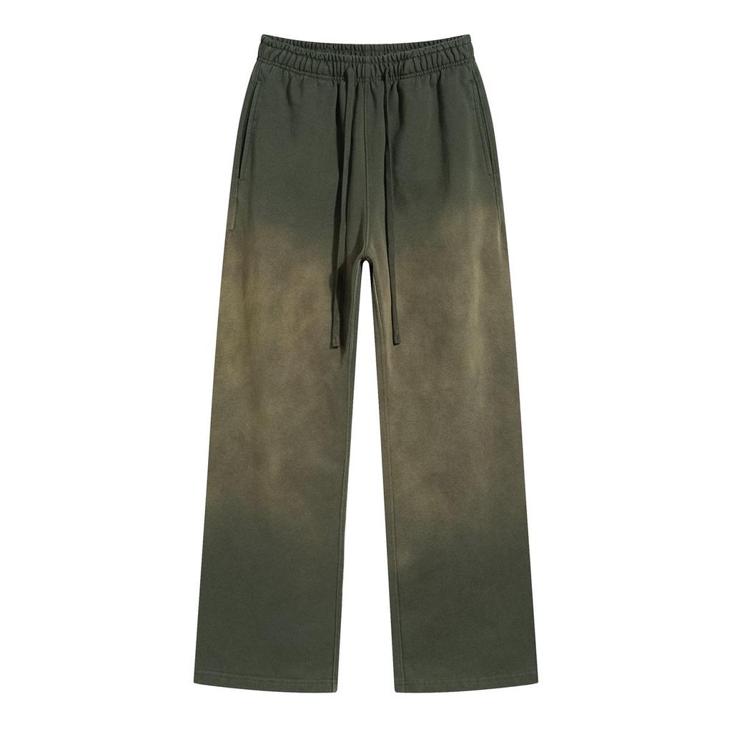 Autumn 2024 Retro Washed Distressed Spray Dye Sweatpants for Men - Loose Fit with Drawstring