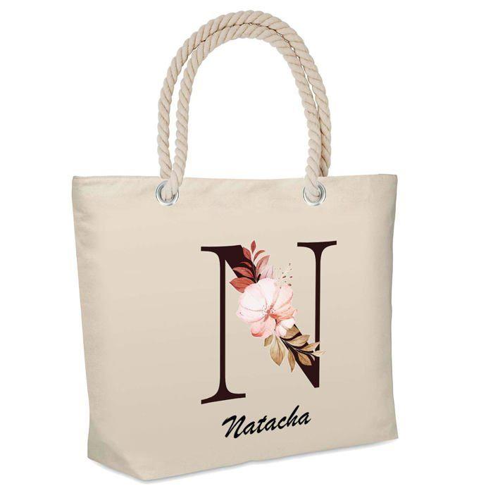 Sac de plage - PLANETEE - isotherme Natacha Lettre Fleur - Coton - Isotherme - Grande contenance