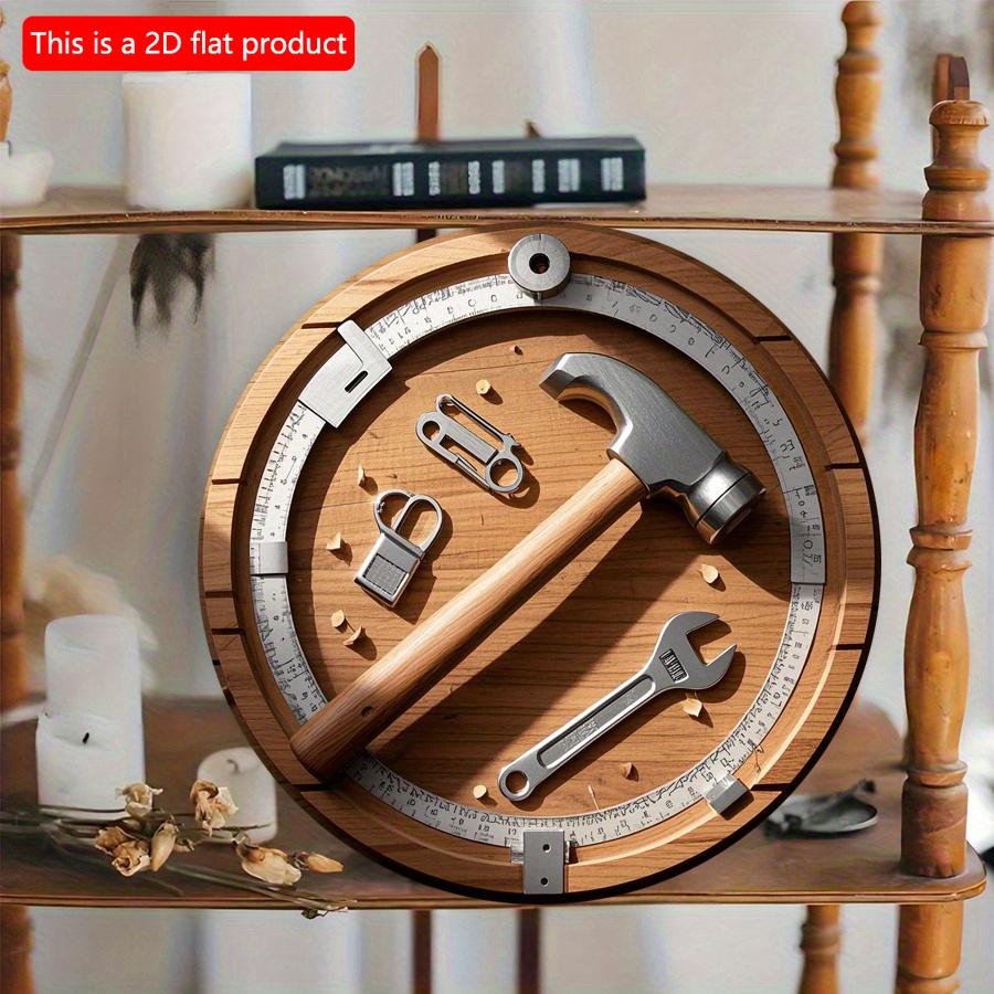 2D плоский 20 см 1 шт папа день отца стиль труда круглый деревянный настенный декор подарок, молоток гаечный ключ круглая линейка и замок узор деревянный кулон