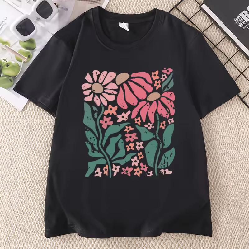 Boho Daisy Flower Tee Shirt Womens Botanical Tee Boho Wildflower T Shirt Plan Floral T-shirt Gardener Trendy Tee Woman Tops