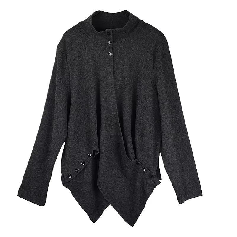 Xitao Повседневный однотонный женский топ с длинным рукавом и воротником-стойкой, нестандартная модная осенняя футболка GJ1123