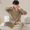 Осень-зима Мужская хлопковая пижама с длинными рукавами и длинными штанами Пижама для сна с лацканами Модная мужская домашняя одежда
