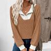 Women's Pullover Lapel Sweatshirt Fashionable Stitching Contrast Color Top