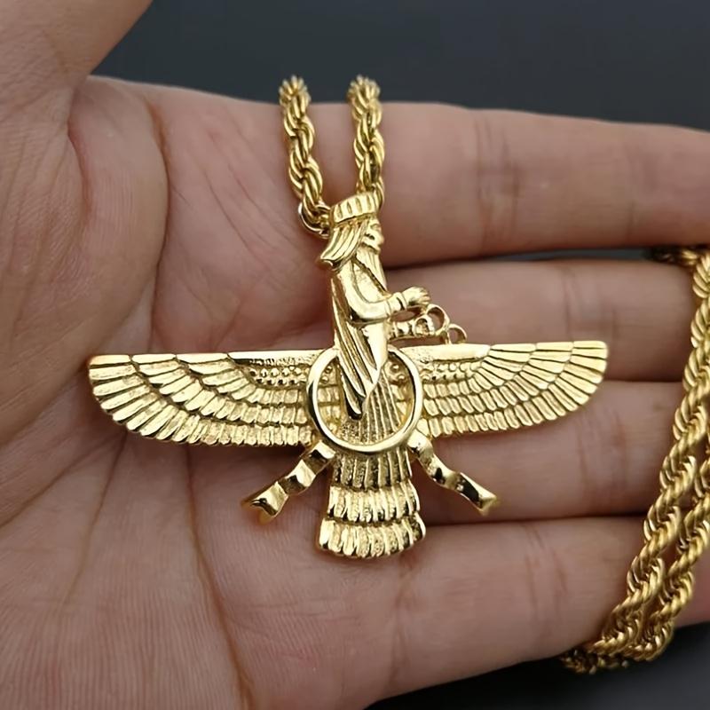 A Stylish And Creative Vintage Trend Ahura Mazda Pendant Necklace Featuring The Fire of Truth Zoroa, Perfect for Women'S Fashion Jewelry.