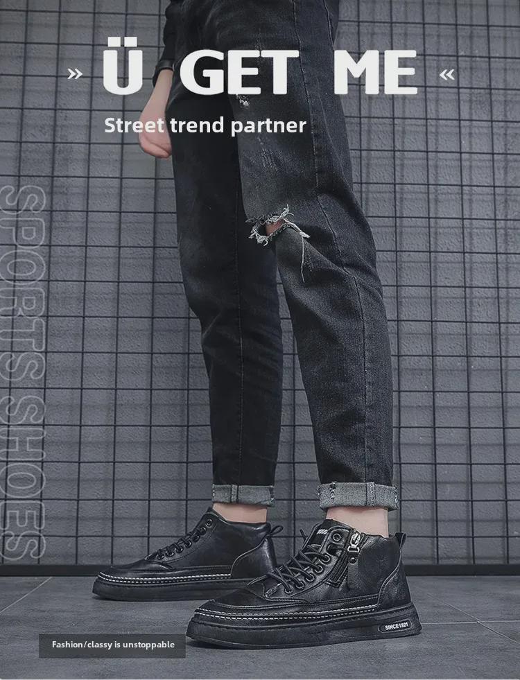 Мужские зимние бархатные высокие ботинки Martin — модная универсальная повседневная обувь из кожи на толстой подошве из теплого хлопка