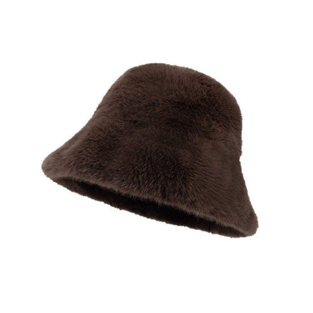 Faux Fur Bucket Hat Furry Fluffy Fur Hat Versatile Plush Fisherman Hat Skiing Riding