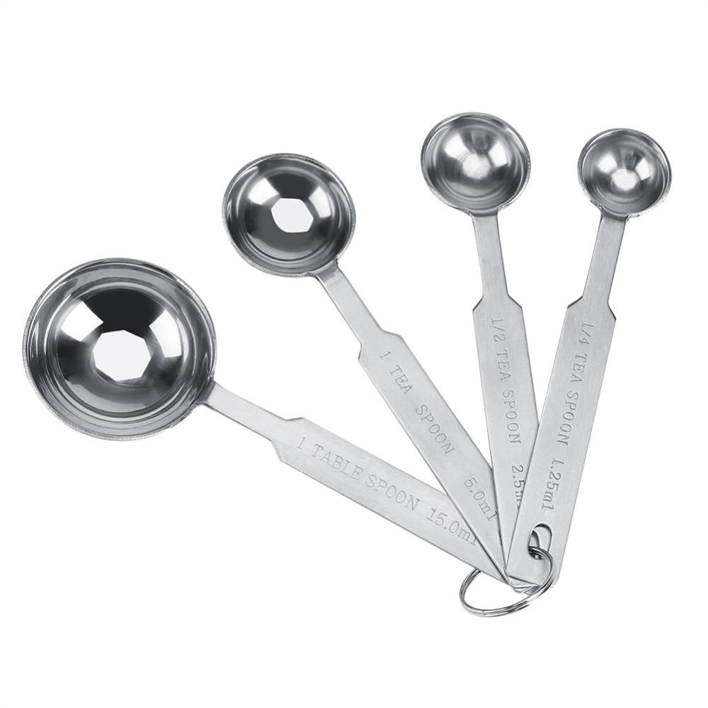 4Pcs Measurement Scale Measuring Spoons Set Rustless Steel Kitchen Spoons Liquid Ingredients