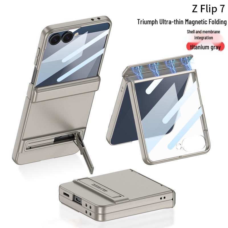 Тонкий чехол для Samsung Z Flip7 с подставкой Triumph, полная защита, защита от падений, однотонный, защита шарнира