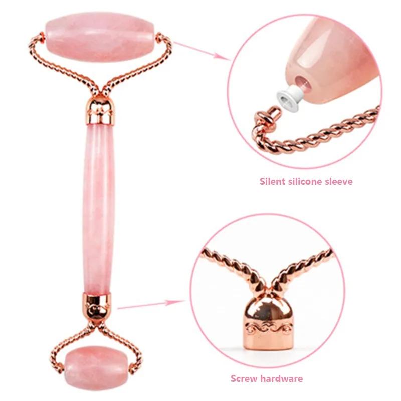 Natural Rose Quartz Jade Roller Gua Sha Set Face Beauty Lifting Jade Massager Gouache Scraper Skin Care Tools With Box