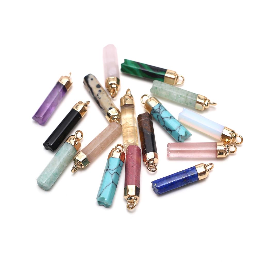 5Pcs, Healing Natural Stone Crystal Pendant, Geometric Style Handcrafted Hexagonal Cylindrical Charms, for DIY Necklace Accessories, Jewelry Making