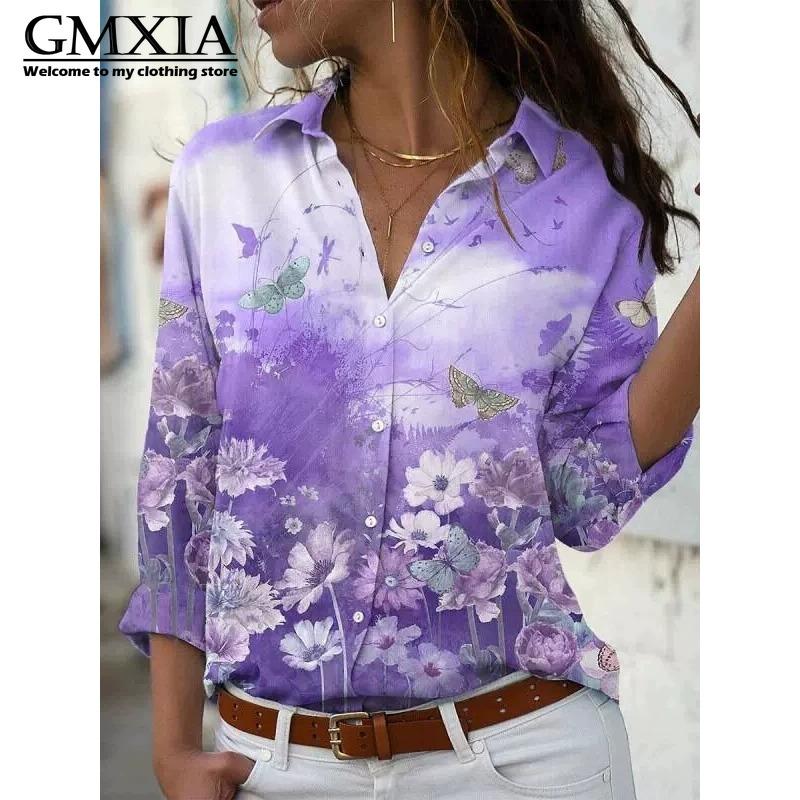 GMXIA 38 цветов Женская мода Повседневные Блузки и рубашки с длинным рукавом и воротником ПОЛО