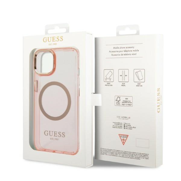 Etui do iPhone 14 Guess Hard MagSafe Różowy Gold Outline