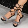 Shoes for Women NEW Summer Fashion Open Toe Flat Sandals Sexy Solid Color Lace Up Beach Sandals for Women Crystal Sandals