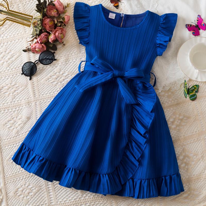 Princess Girl Summer Dress With Ruffle Trim And Bow For Toddler Girls