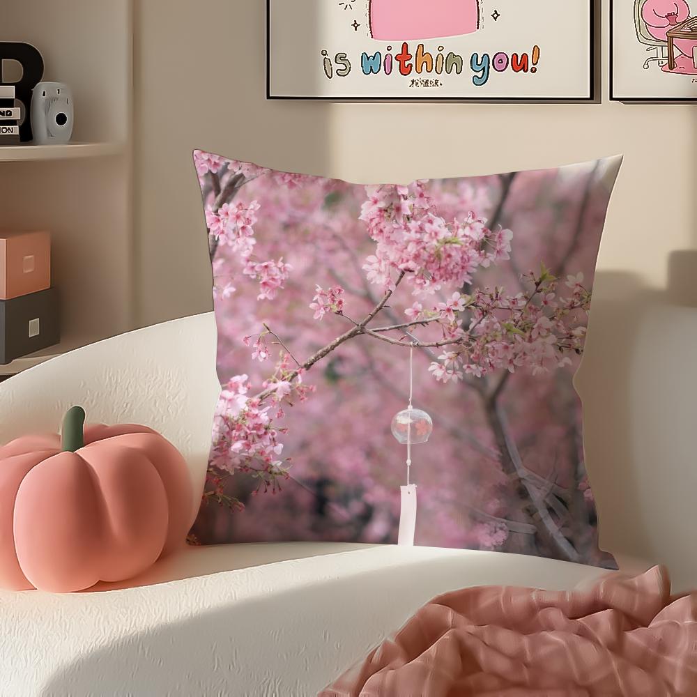 Fashion Beautiful Floral Cherry Blossom Cushion Cover Pillowcase Short Plush Invisible zipper Room Sofa Cushion Cover