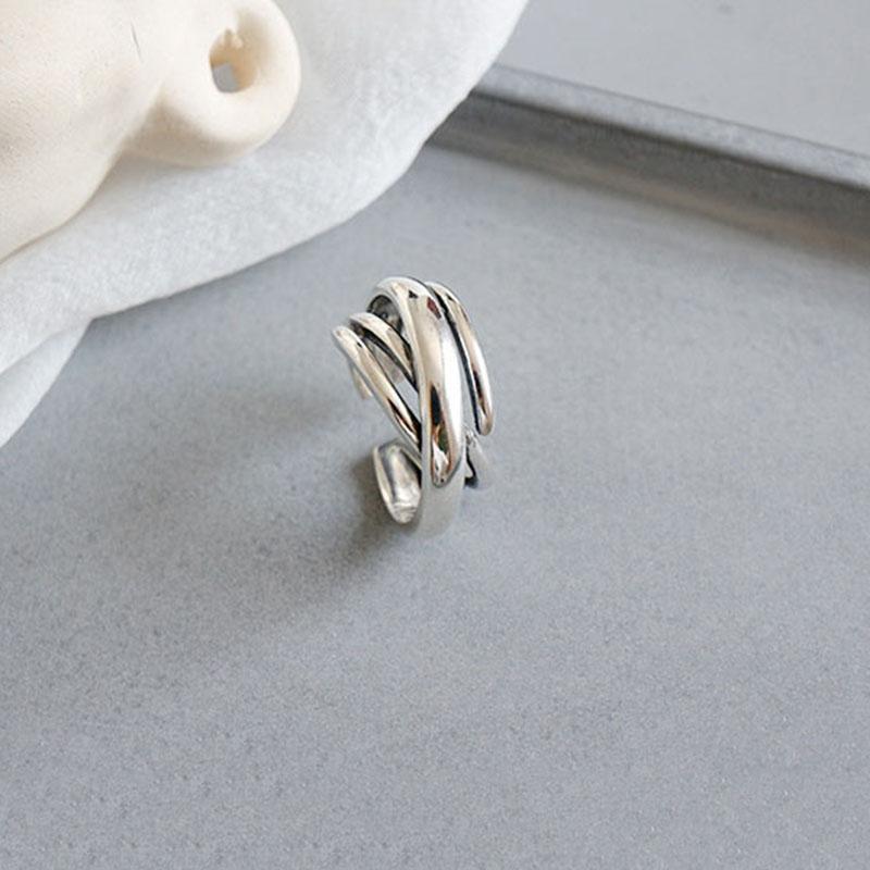Silver Color Vintage Engagement Ring Irregularly Geometric Winding Jewelry For Women Couple Size 17mm Adjustable