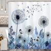 Blue Floral Shower Curtains Watercolor Dandelion Wildflowers Plant Farmhouse Waterproof Fabric Bathroom Bath Decor Set Washable