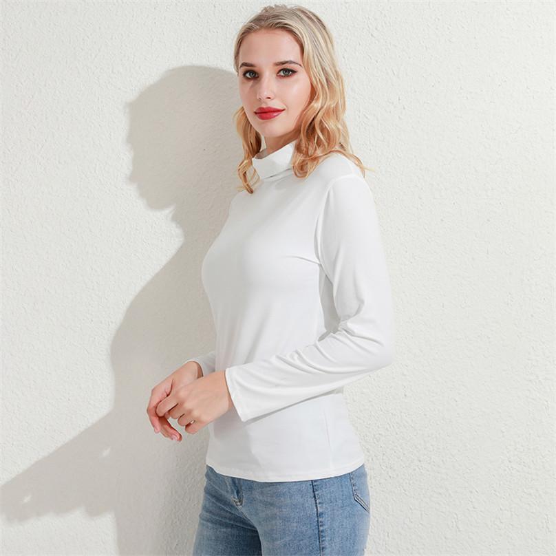 Fashion Korean Style Long Sleeve Bottoming Shirt Women's Solid Color High Neck Slim Basic Shirt