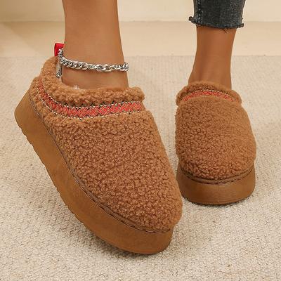 Женские сапоги из шерсти и хлопка с вышивкой, неглубокие пушистые плюшевые сапоги с закрытым носком, зимние толстые замшевые туфли на платформе, лодки