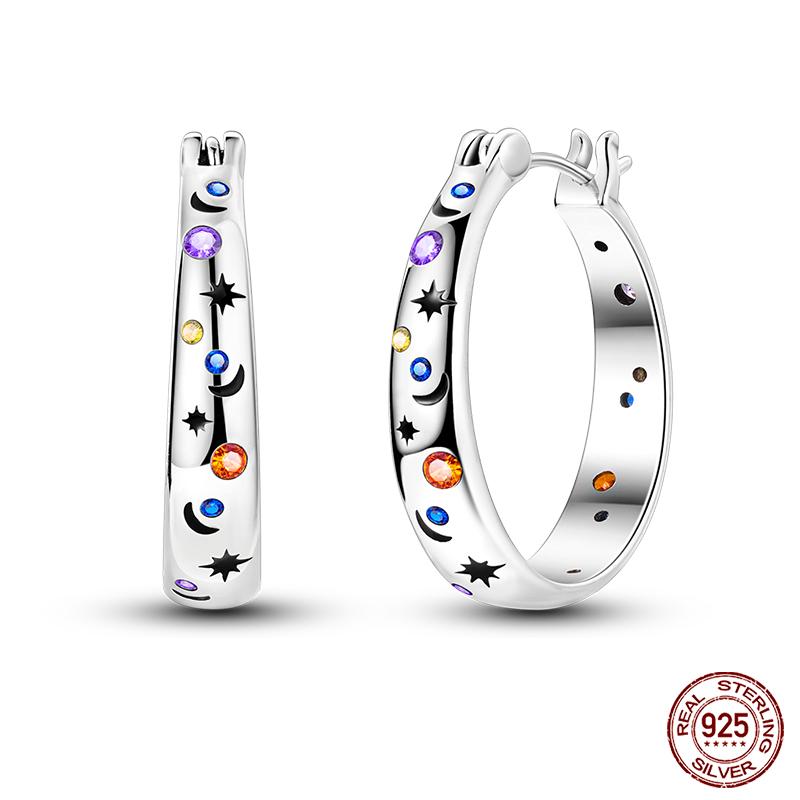 100% 925 Silver Earrings For Women Colorful Zircon Star Butterfly Devil's Eye Pendants Earrings Elegant Party Jewelry