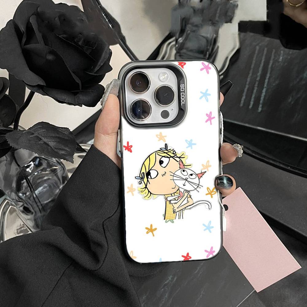 Мультяшный чехол для телефона F-Чарли и Лола Для IPhone 16 17 15 14 12 13 Pro Max Черный цвет Ударопрочный чехол