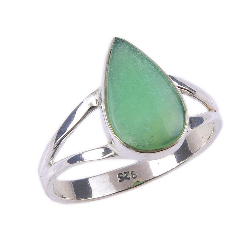 Кольцо из чистого серебра 925 пробы с натуральным хризопразом, размер 7, c1B60