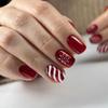 24 Pieces Red Solid Color Nail Art Christmas Candy Striped Wear Nail Snow Fake Nail Nail Patch Short Square Nail Patch