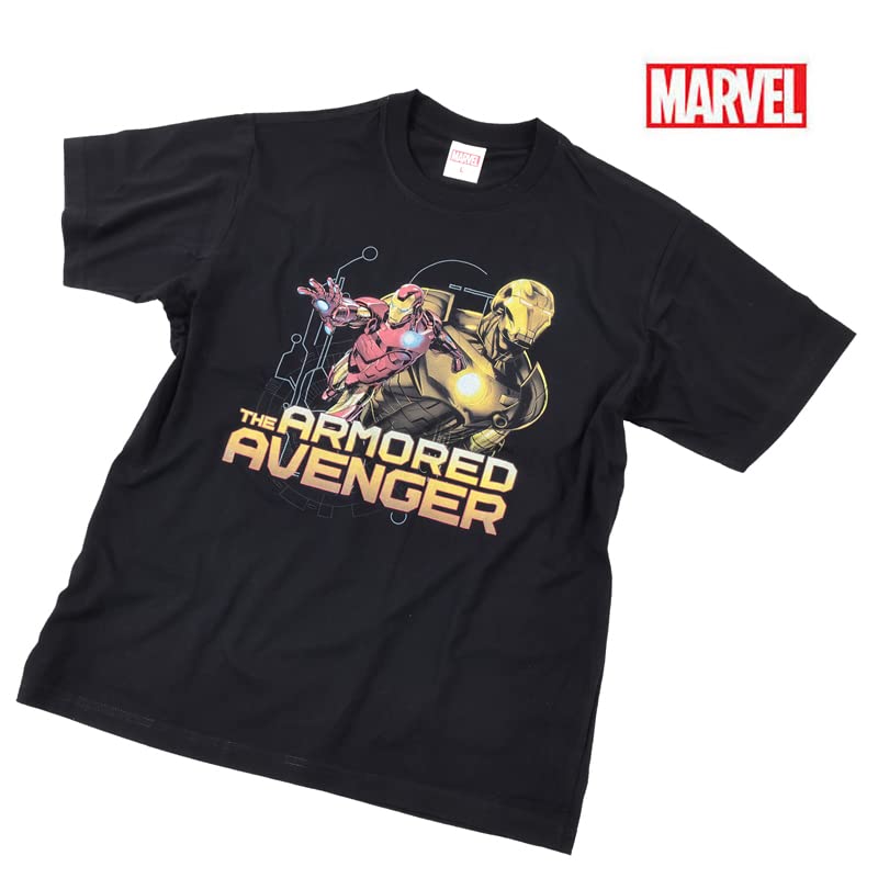 EVERSOUL Marvel Short Sleeve T-Shirt, Iron Man, Avengers, Hulk, Captain America, American Comic Book Merchandise, Gift, Men's, Black, Size M [Parallel