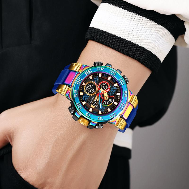 New STRYVE 8030 Men's Wrist Watch Fashion Sports Waterproof Watch High Quality Digital-Analog Movement Calendar Aralm Luminous