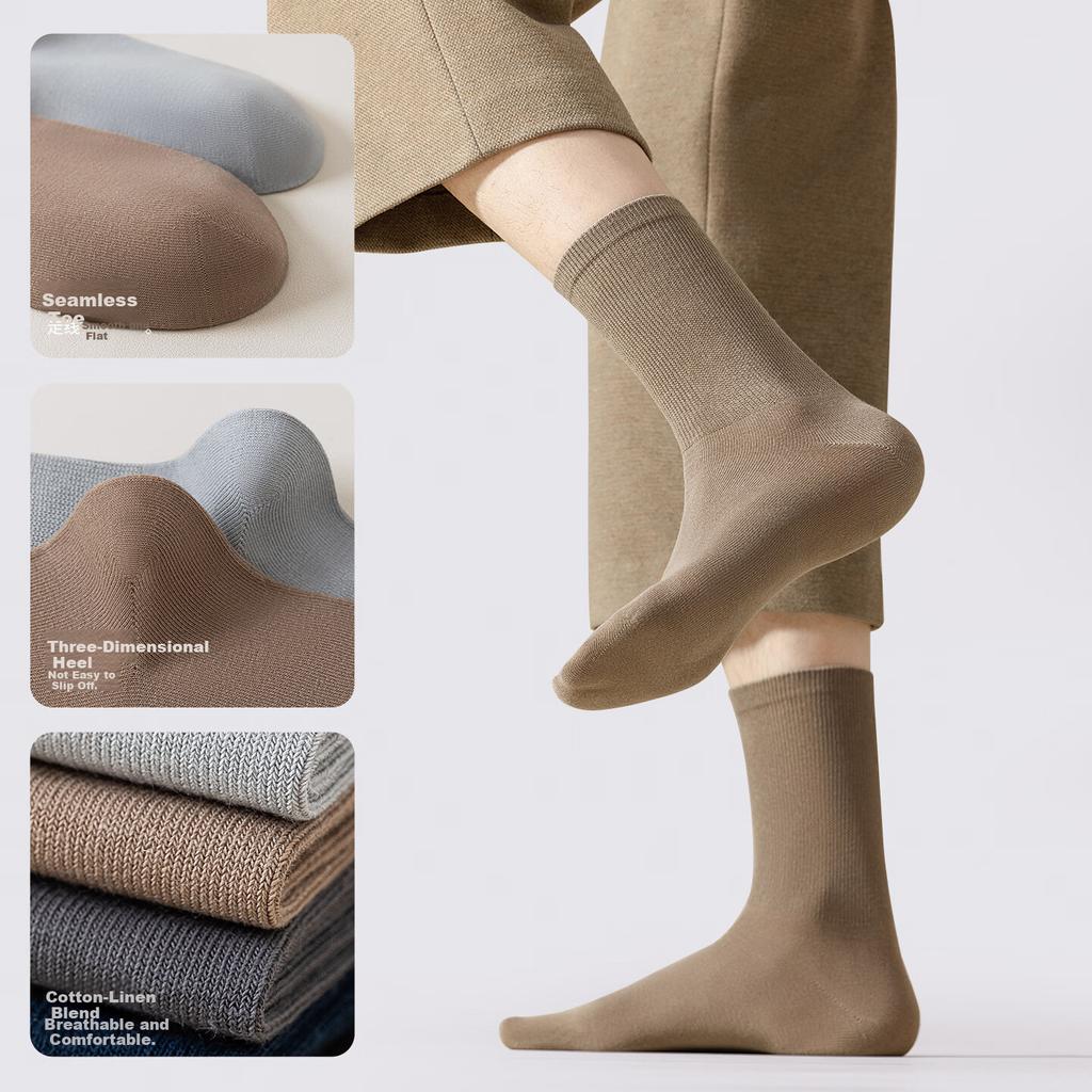 Qinxiang Men's Spring Summer Pure Cotton Anti-Odor Sweat-Absorbing Breathable Mid-Calf Socks 100% Cotton Long Socks for Men