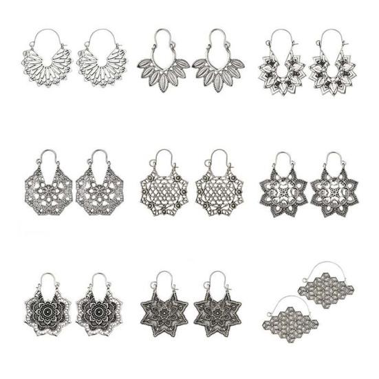 Bohemian Women Hollow Flower Honeycomb Filigree Hoop Earrings Retro Jewelry Gift