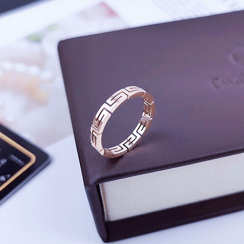 Love Ring for Women Greek-Key Meander Great-Wall-Pattern Hollow Titanium-Steel Eternal Good Luck Fortune Retro Gift