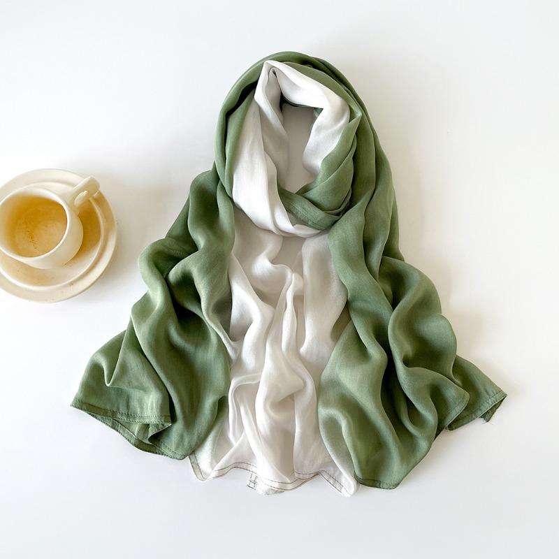 Новый ретро хлопково-льняной шарф радужной расцветки с плавным переходом цвета, однотонный шелковый шарф-шаль, женский универсальный плиссированный шелковый шарф