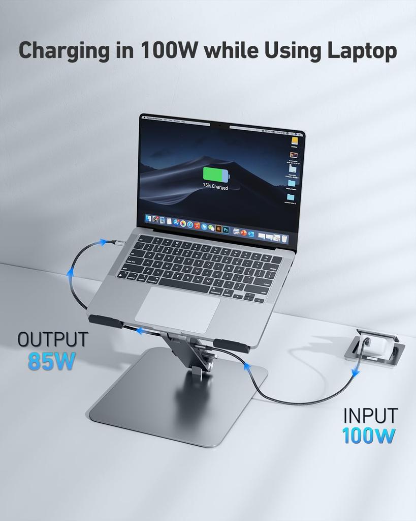 Подставка для ноутбука BENFEI, док-станция 7-в-1 USB-C, HDMI 4K@60Hz, SD x 1, Micro SD x 1, Power Delivery 100W, 10 Гбит/с, USB-C 3.2 x 1, USB-A 3.2 x 2, Совместим