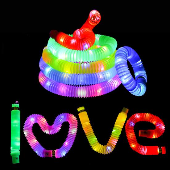 Fidget Pipe Toy Flexible DIY Stretchable Colorful Glowing Tube Relieve Boredom Adjustable LED Telescopic Tube