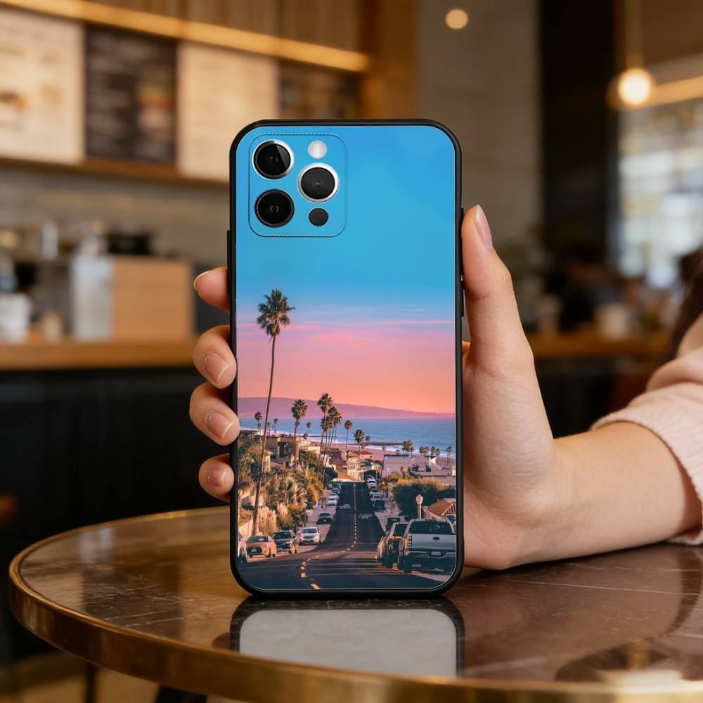 California Travel Los Angeles Phone Case For iPhone 17,16,15,14,13,12,11 Plus,Pro Max,Soft Silicone Black Cover