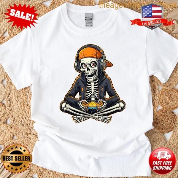 Anime Skeleton Gamer Funny Halloween Gaming Graphic Cartoon unisex T-Shirt S-5XL
