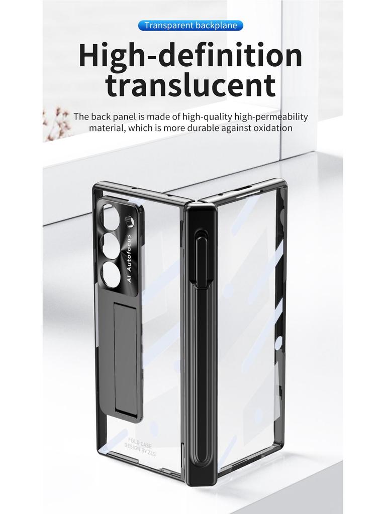 Чехол для Samsung Z Fold7/6: Двойной шарнир, Слот для стилуса, Гальванизированная прозрачная оболочка, Полная защита.