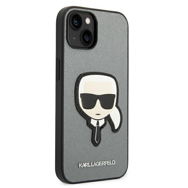Etui do iPhone 14 Plus Karl Lagerfeld Saffiano Karl`s Head Srebrne