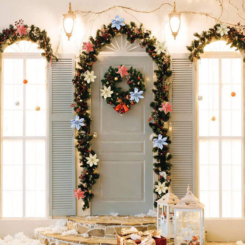 12шт Рождественские висячие цветы Пуансеттия на День благодарения DIY украшения