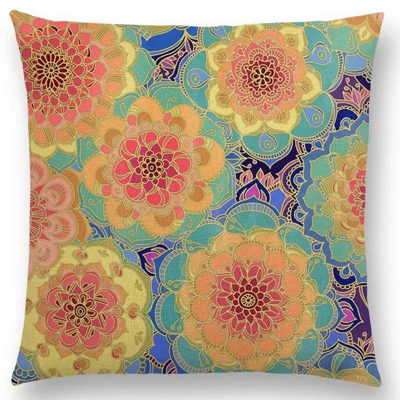 New Vivid Art Colorful Flowers Gorgeous Floral Doodle Geometry Mandala Coral Wonderland Pattern Car Cushion Cover Pillow Case