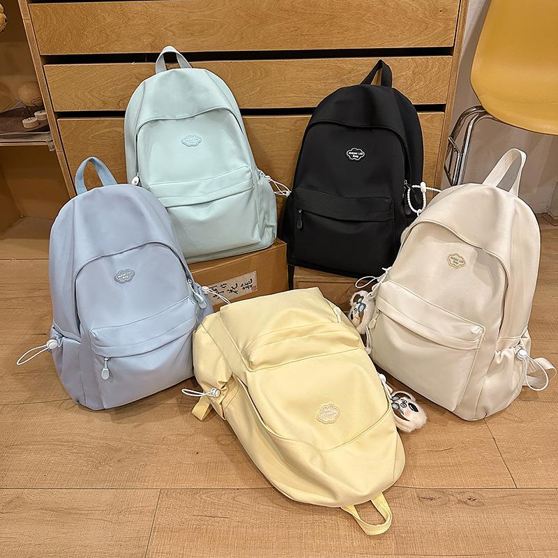 Solid Color Student Schoolbag Women's Large Capacity Backpack Travel Backpack