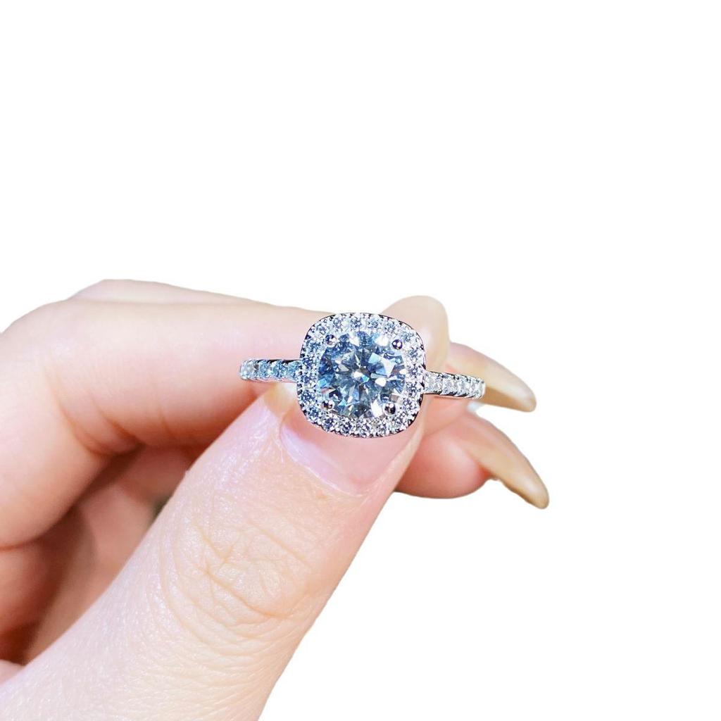 S925 Sterling Silver 1 Carat VVS1 Moissanite Princess Cut Ring for Women with Inscription