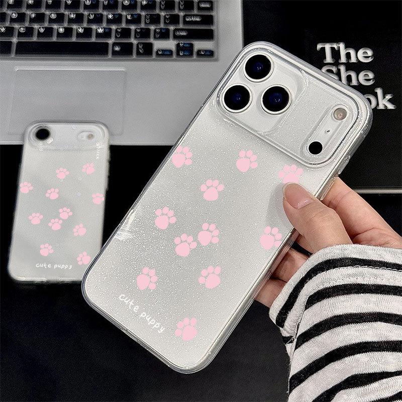 Розовый блестящий мягкий чехол для телефона Pink Little Paws для Apple 17 Pro Max