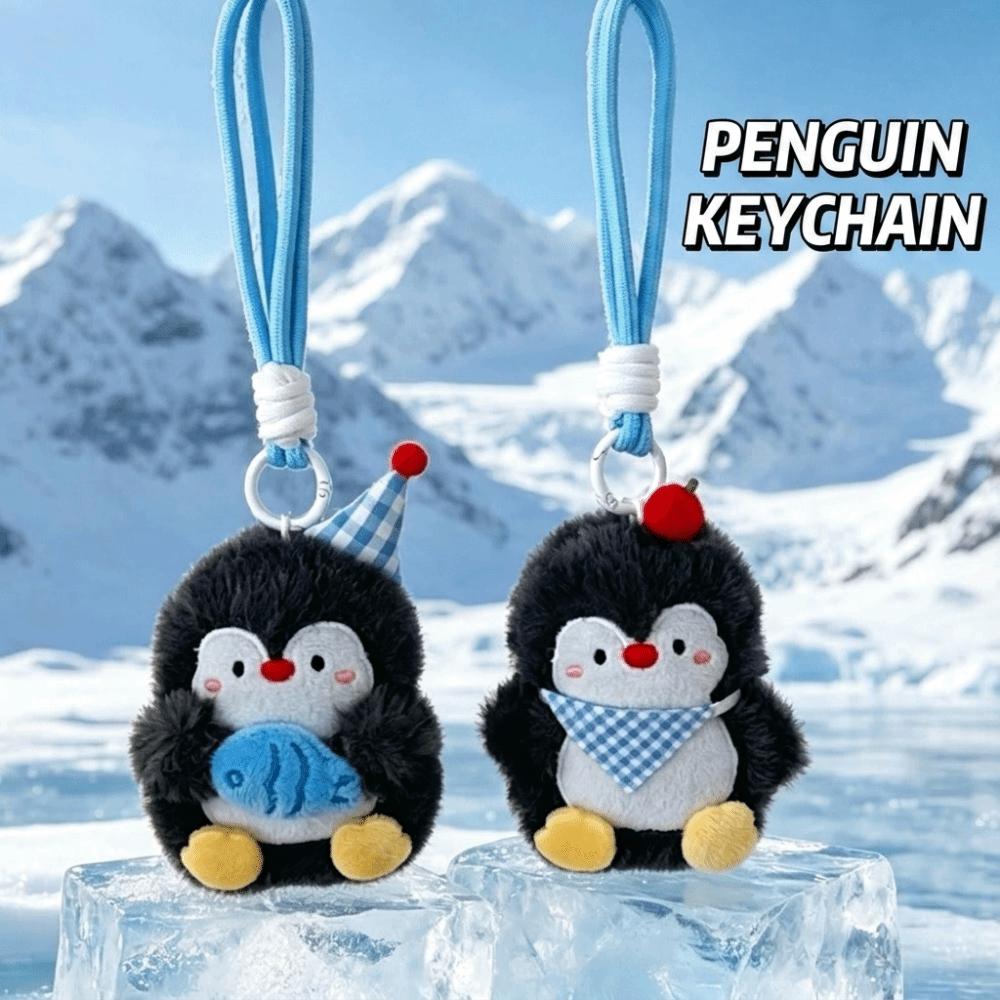 Decorative Soft Plush Plush Penguin Charm Hanging Loop Key Ring Pendant Decor Blue Accents Lightweight Bag Keychain Couples Gift