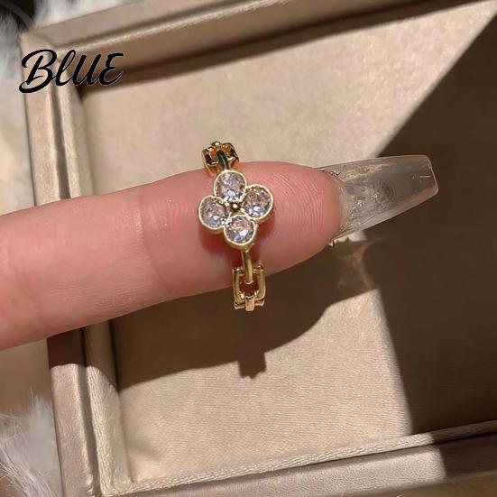 Кольцо из сплава Женское кольцо Дизайн четырехлистника На палец со стразами