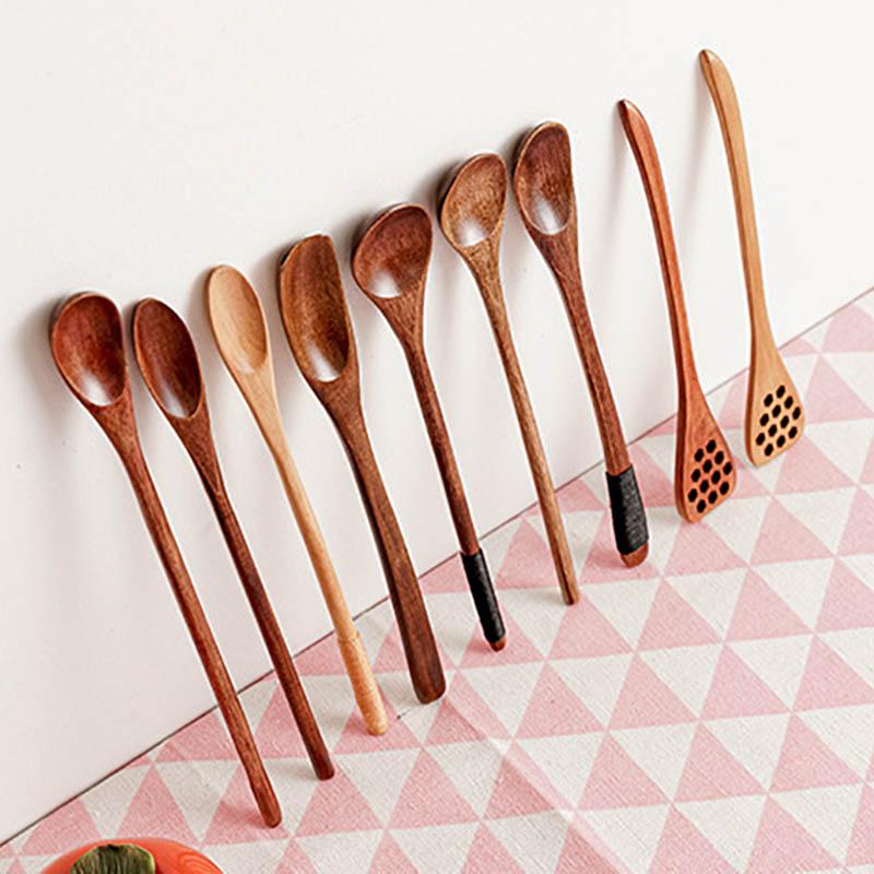 1 шт. универсальные деревянные ложки с длинной ручкой в ​​японском стиле кофейная чайная ложка ложки для перемешивания посуда кухонные инструменты