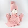 3Pcs/Set Women Winter Hat Scarf Gloves Set Plush Ball Decor Rhombus Texture Knitting Hat Long Scarf Touch Screen Gloves Set