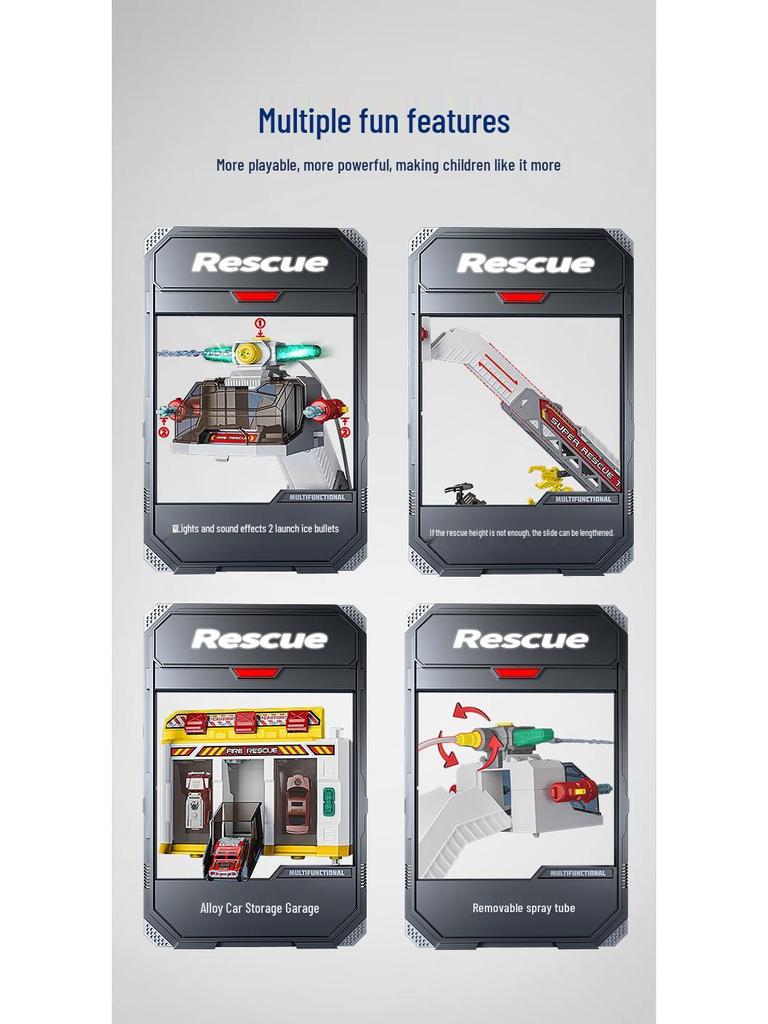 Многофункциональная пожарная машина спасательной службы в стиле Сэма - Большая полицейская машина с водяным распылителем и треком для мальчиков